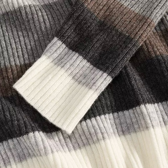 Charter Club Cashmere Striped Turtleneck Midi Dress in Black Ice Heather Combo M - Picture 5 of 10